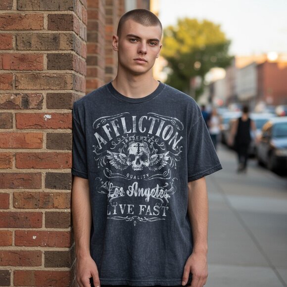 Affliction Live Fast Los Angeles Men’s T-Shirt Size L Vintage Skull Tee RARE - Picture 1 of 9